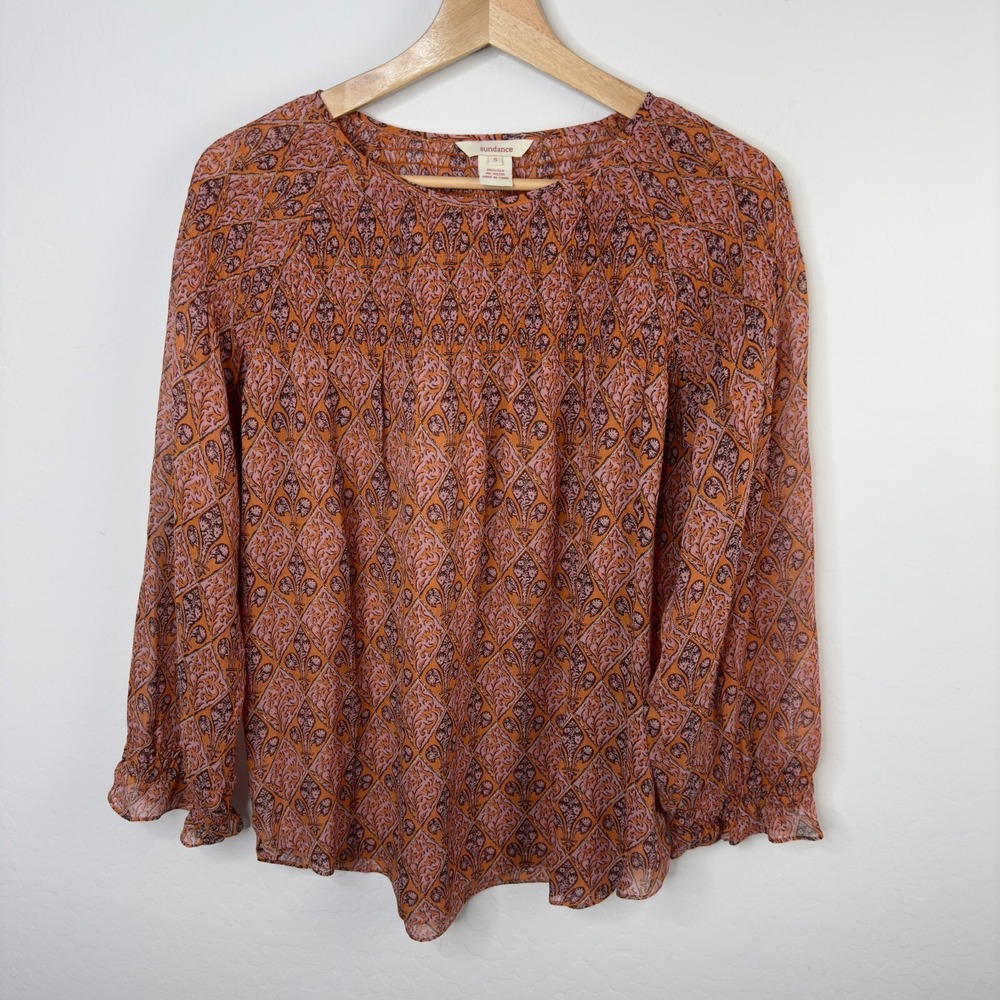 Sandance 100% Silk Paisley Multicolor Womens Long sleeve‎ Crew neck Blouse Sz S